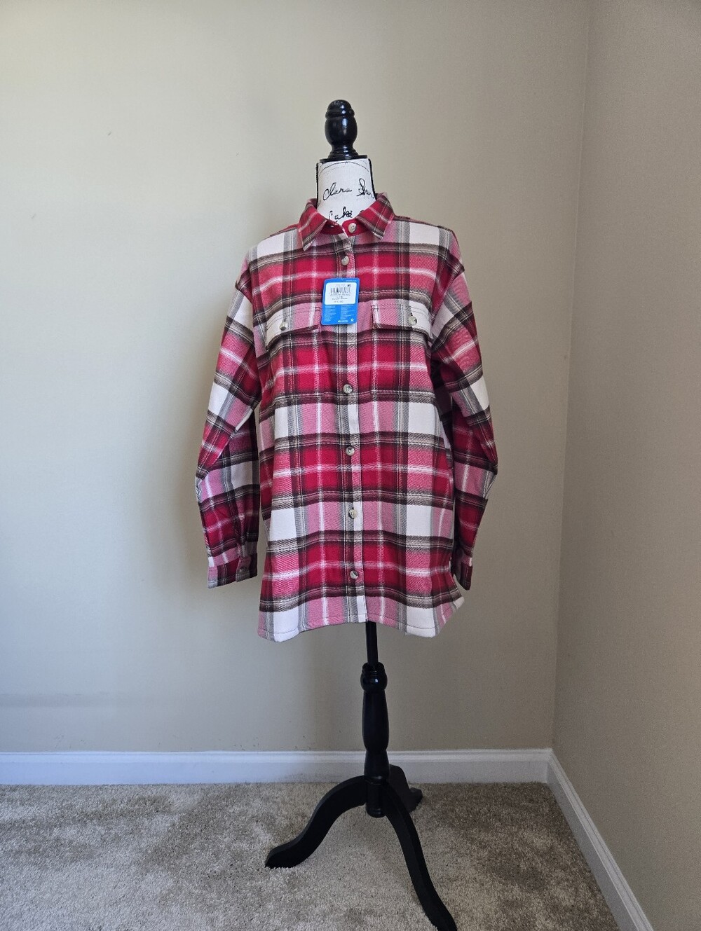 Columbia Blue Point Creek Shirt Jacket Womens L Red Plaid Flannel